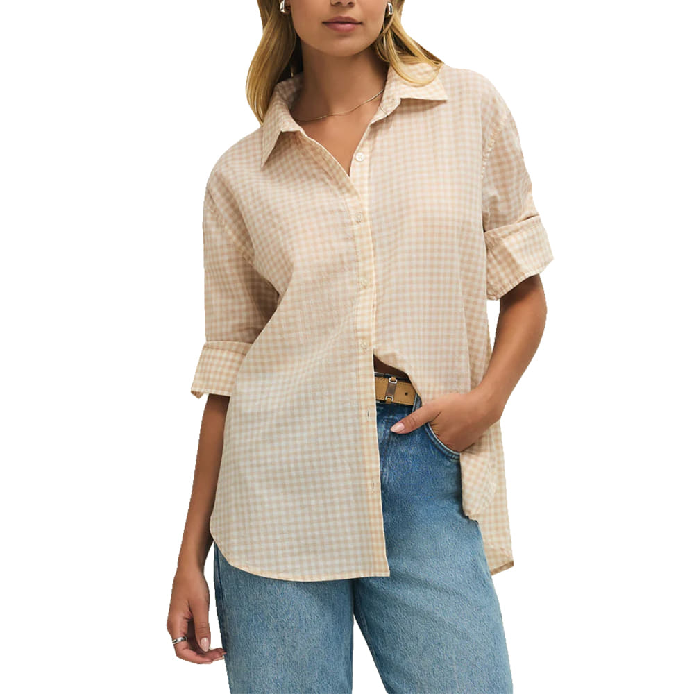 Z Supply Apparel WOMENS SEAPORT BUTTON UP TOP  IN PARCHMENT