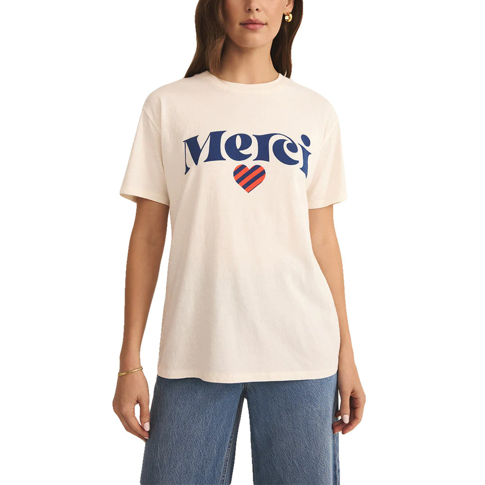 Z Supply Apparel Z Supply Merci Boyfriend Women's Graphic Tee in Sea Salt