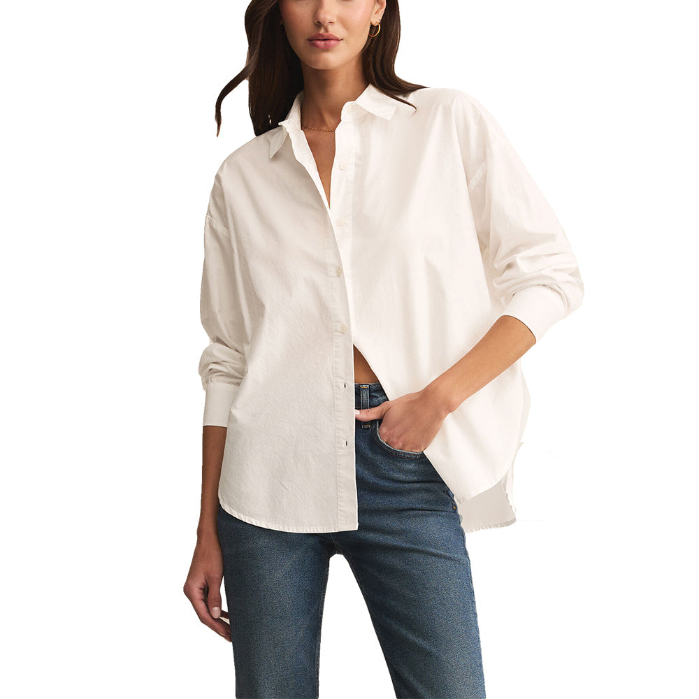 Z Supply Apparel Z Supply White Elevated Poplin Long Sleeve Button-Down Women's Shirt