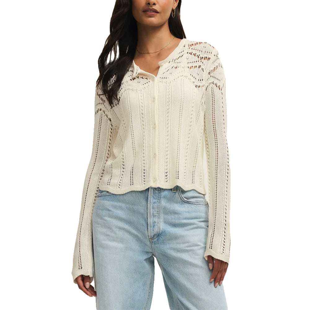 Z Supply Apparel Z Supply Women's Alycia Crochet Cardigan Sweater in Cloud