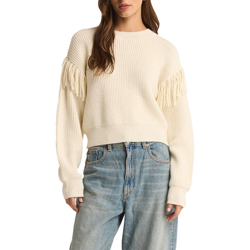 Z Supply Apparel Z Supply Women's On The Fringe Sweater In Sea Salt