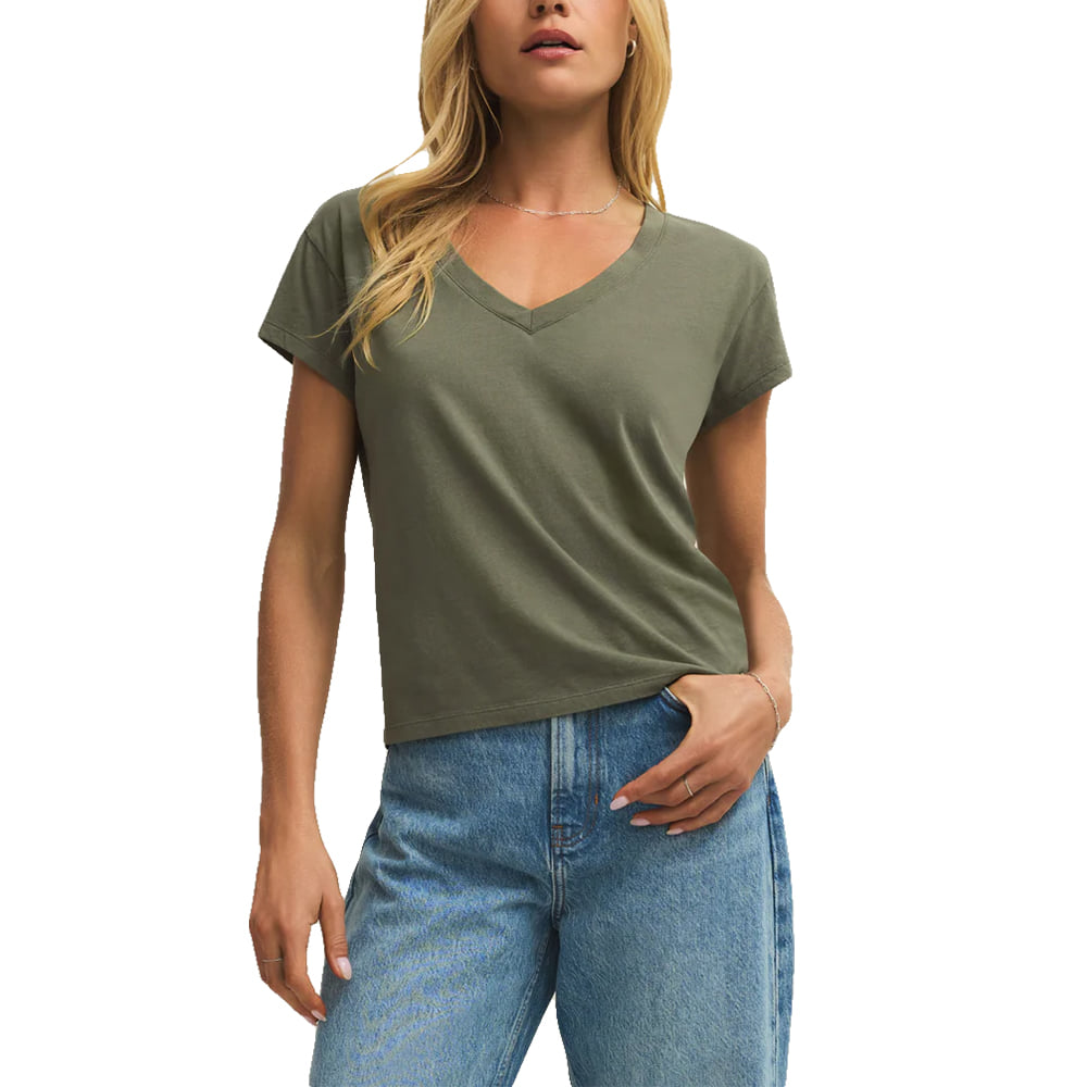 Z Supply Apparel Z Supply Women's Teal Leaf Modern V Neck Tee