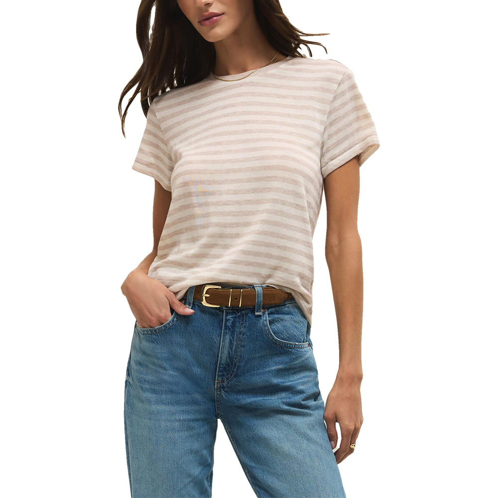 Z Supply Apparel Z Supply Women's Tourist Airy Striped Tee in Natural Heather