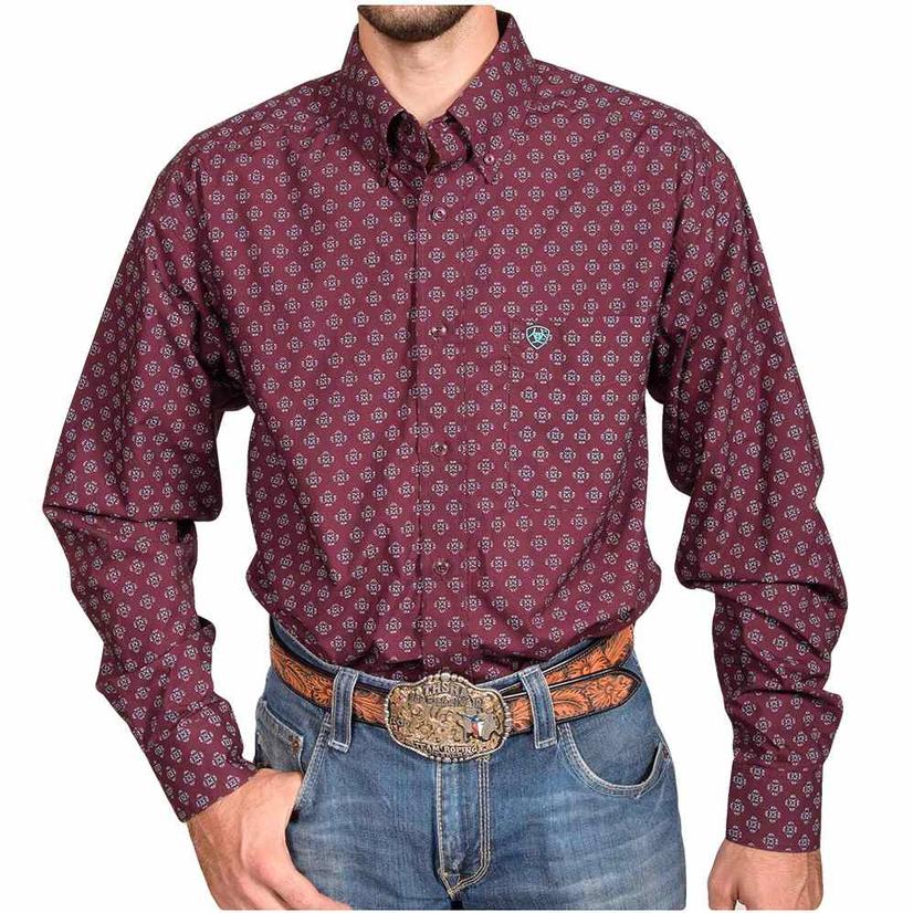 Angwin Malbec Maroon Print Longsleeve Buttondown Mens Shirt