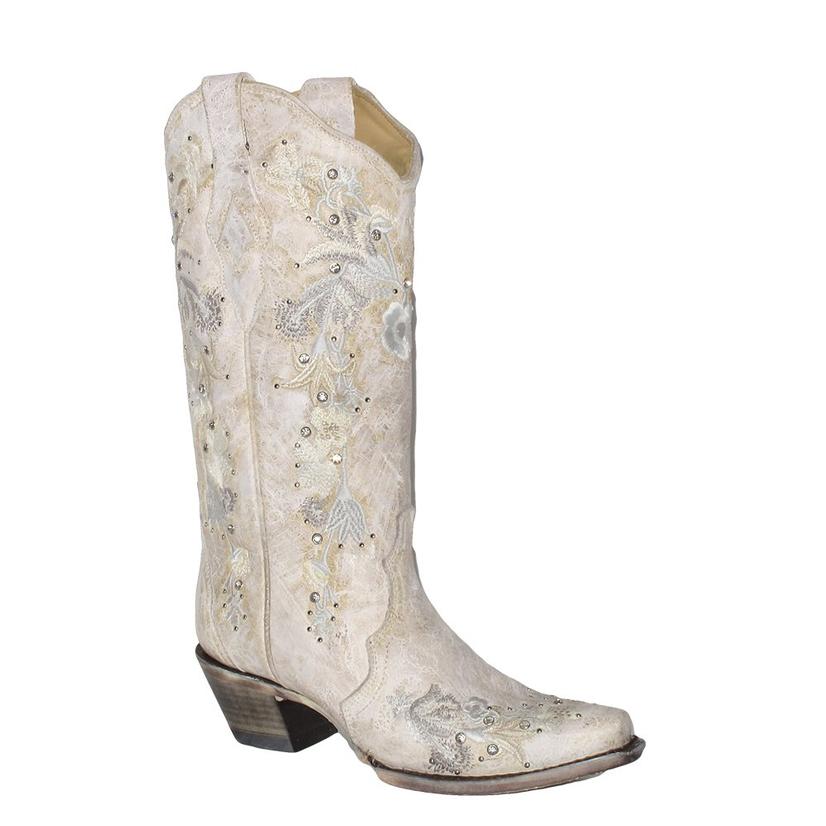 White Floral Embroidery Boots