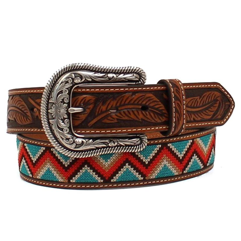 Leather and Embroidered Zigzag Stitch Beaded Belt
