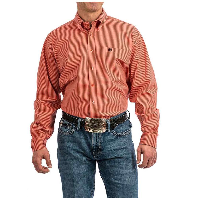Cinch Coral Pin Stripe Longs Sleeve Button Down Men's Shirt