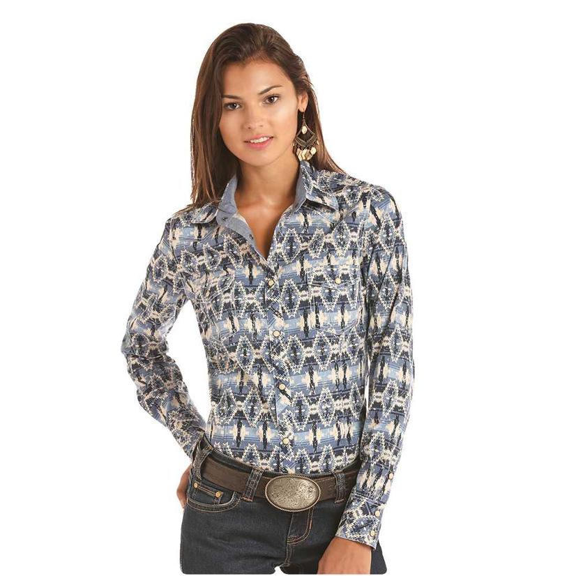 Rock and Roll Cowgirl Blue Aztec Print 