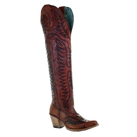 Corral Cognac Embroidered Tall Top Women's Boots