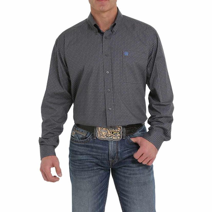 Cinch Dark Grey Print Long Sleeve Button Down Men's Shirt