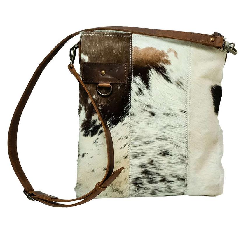 American Darling Bags Tan and White Cowhide Zipper Crossbody