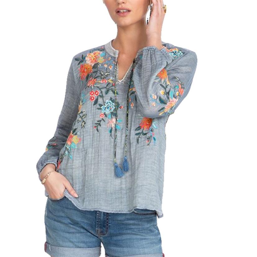 denim peasant top