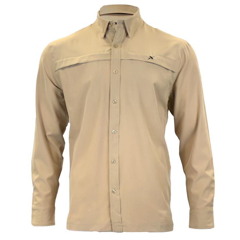 Khaki Hybrid Long Sleeve Button-Down Men's Fishing Shirt by Xotic