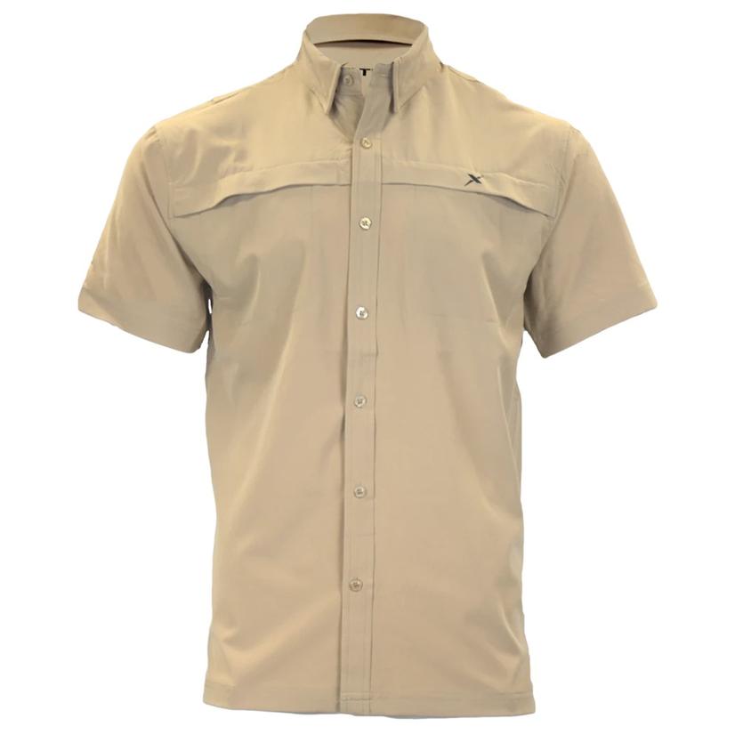 Xotic Khaki Hybrid Short Sleeve Buttondown Mens Fishing Shirt Tan M