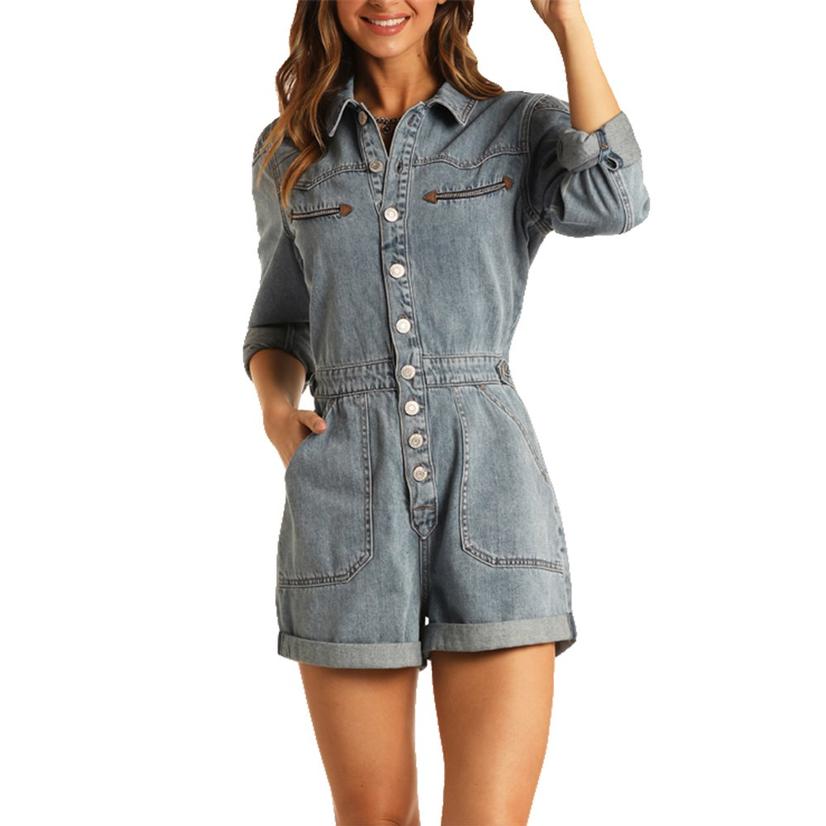 Denim Button Romper by Rock and Roll 