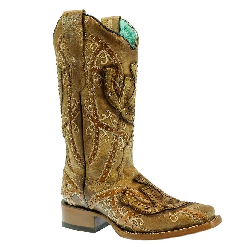 Straw Horseshoe Embroidered with Crystal Studs Women's Boots by Corral
