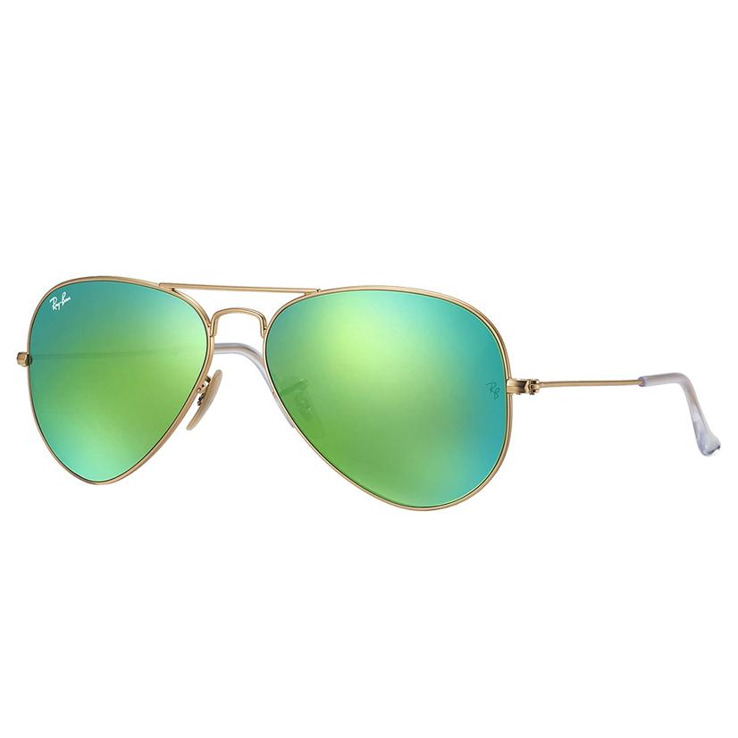 Haringen Trolley ontwerper Ray-Ban Aviator Classic Green Flash Matte Gold Metal Sunglasses