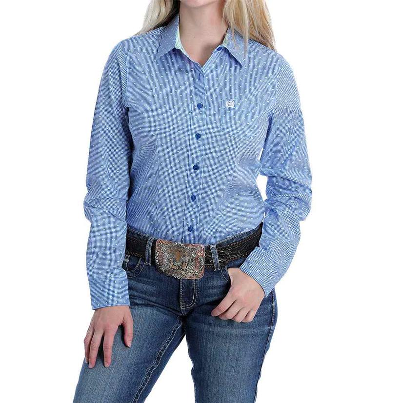 Blue Print Long Sleeve Buttondown Women's Shirt by Cinch