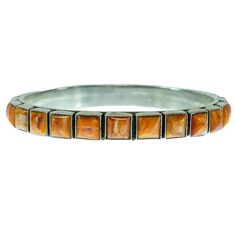 Spiny Oyster Bangle with Square Stones
