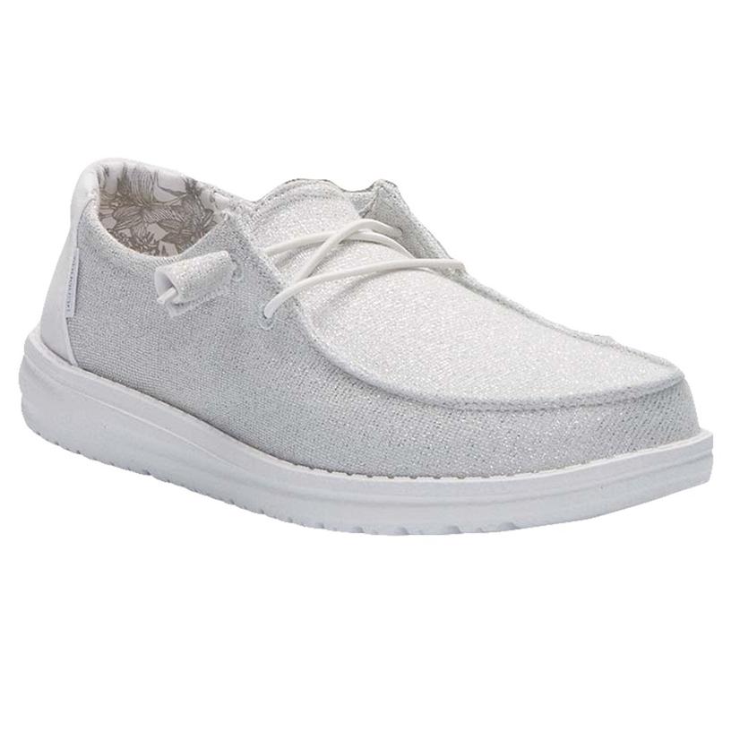 Wendy Stretch Sparkling White Slip On Womens Shoes By Hey Dude 6475