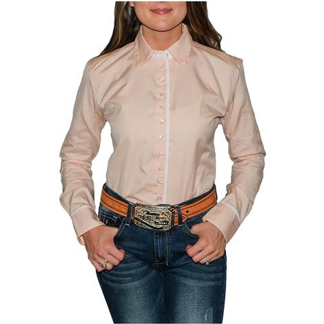 South Texas Tack Ladies Long Sleeve Pima Cotton Shirts - Pinpoint Oxford Peach