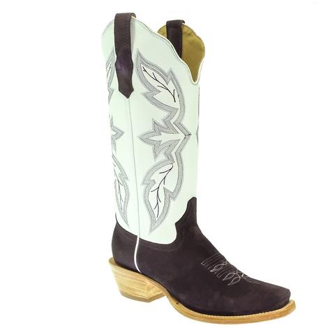 R. Watson Plum and White Roughout Boot with Cutter Toe for Women