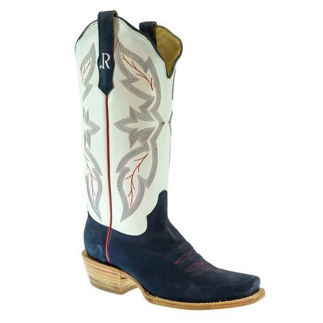 R. Watson Navy and White Roughout Cutter Toe Women's Boots