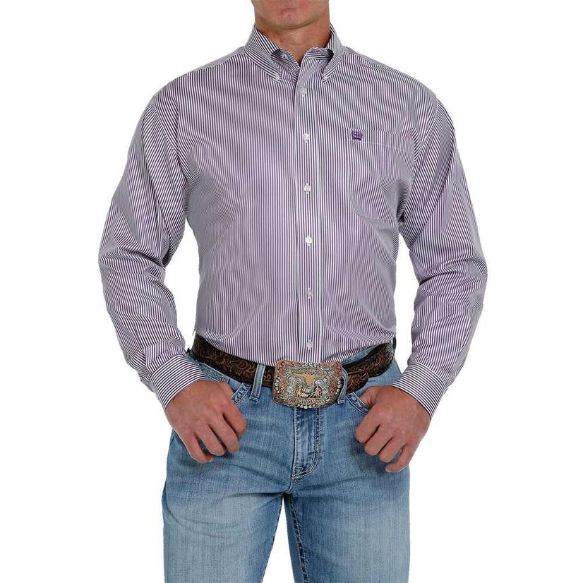 Purple Stripe Tencel Long Sleeve Buttondown Men's Shirt by Cinch