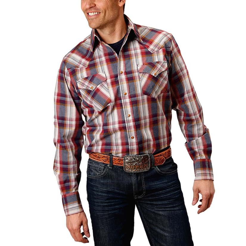 Blue Plaid Long Sleeve Snap Men's Shirt by Roper