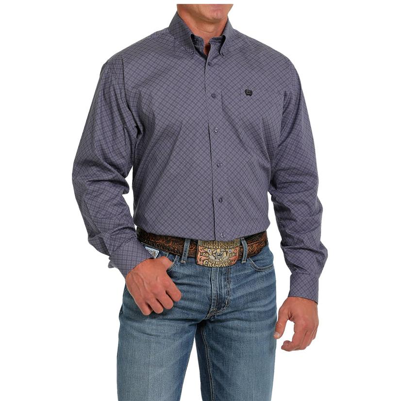Classic Fit Printed Long Sleeve Button-Down Purple Men's Shirt by Cinch