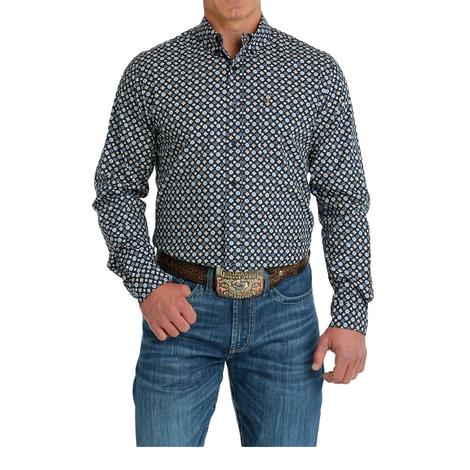 Cinch Modern Fit Long Sleeve Blue Print Button-Down Men's Shirt