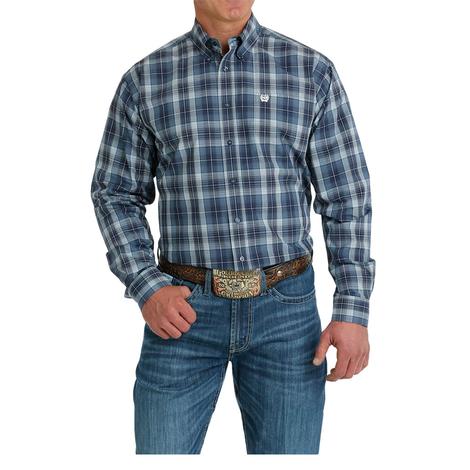 Cinch Blue Plaid Long Sleeve Button-Down Men's Shirt