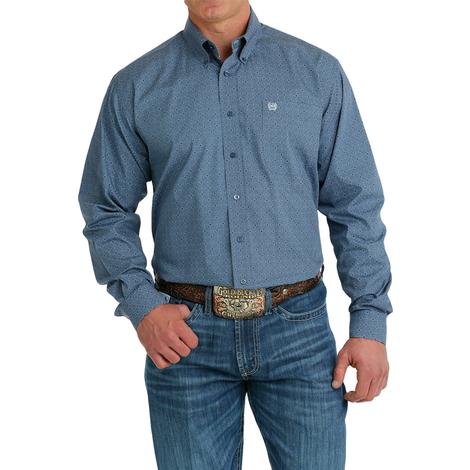 Cinch Blue Printed Long Sleeve Button-Down Men's Shirt