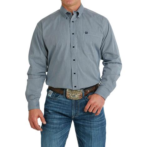Cinch Blue Striped Button-Down Long Sleeve Men's Shirt