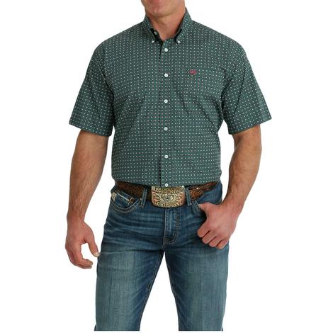 Cinch Green Printed Short Sleeve Button-Down Men's Shirt