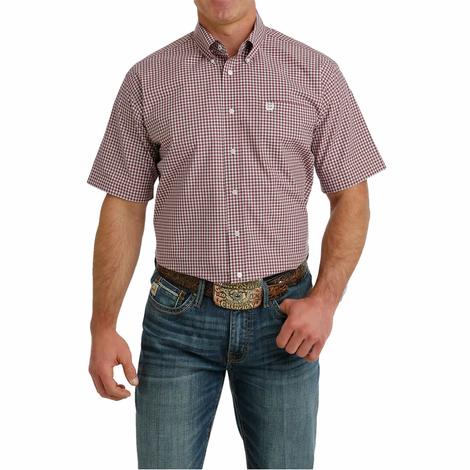 Cinch Burgundy Plaid Short Sleeve Button-Down Men's Shirt