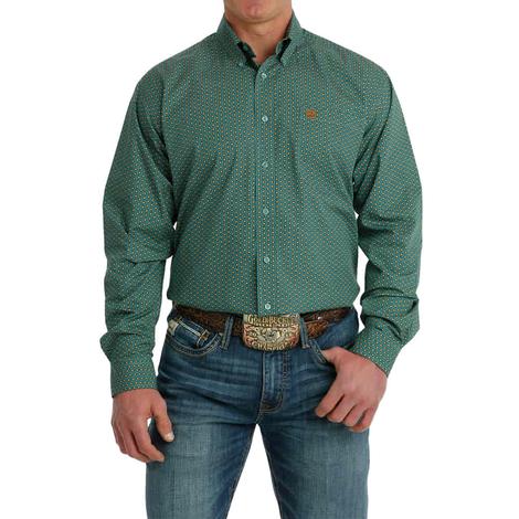 Cinch Turquoise Printed Long Sleeve Button-Down Men's Shirt