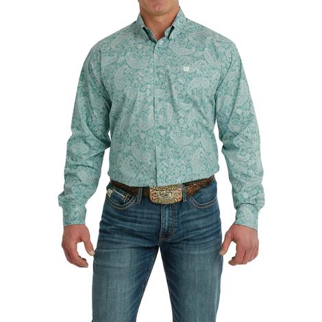 Cinch Turquoise Paisley Long Sleeve Button-Down Men's Shirt