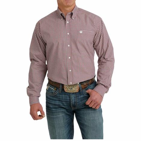 Cinch Burgundy Plaid Long Sleeve Button-Down Men's Shirt