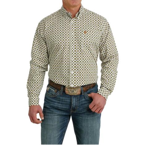 Cinch White Printed Long Sleeve Button-Down Men's Shirt