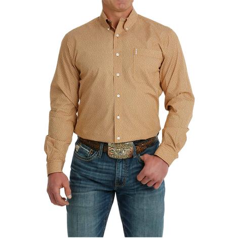 Cinch Modern Fit Brown Printed Long Sleeve Button-Down Men's Shirt