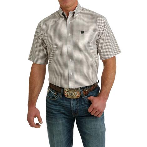 Cinch White Plaid Short Sleeve Button-Down Men's Shirt