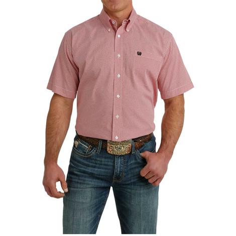 Cinch Red and White Printed Short Sleeve Button-Down Men's Shirt