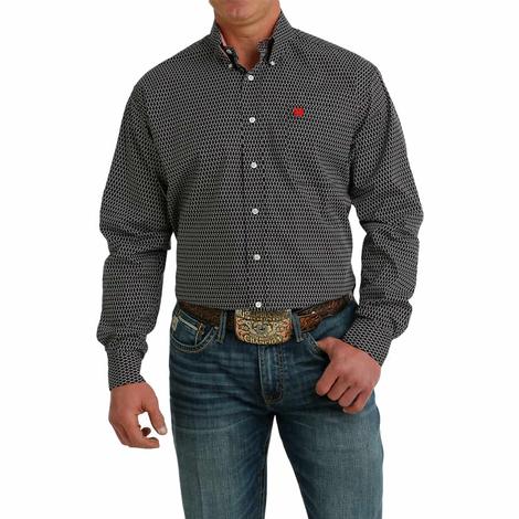 Cinch Printed Black Long Sleeve Button-Down Men's Shirt