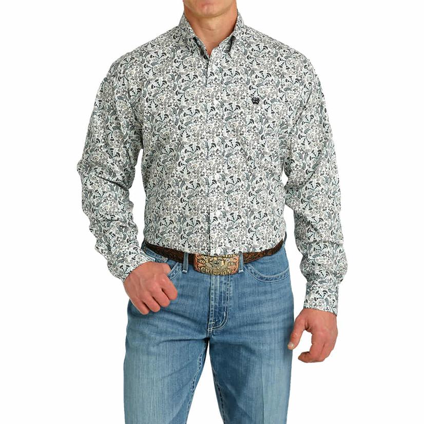  Cinch White Long Sleeve Men's Button- Down Shirt