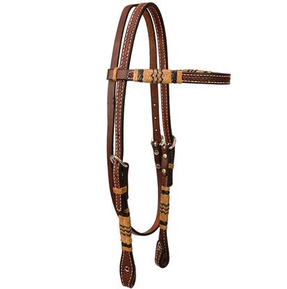 Browband Headstall with Braided Rawhide and Dark Oiled Leather