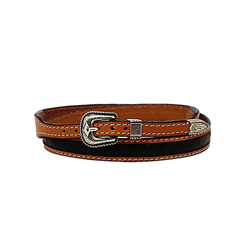 The Texan: Black Western Ranger Belt with Stitched Basket Weave - 1.50 42 