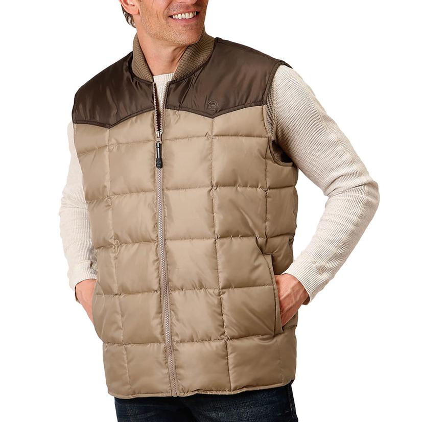 Brown and Khaki Down Men's Vest by Roper