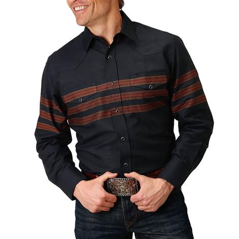 Roper Classic Black with Border Stripe Long Sleeve Snap Men's Shirt
