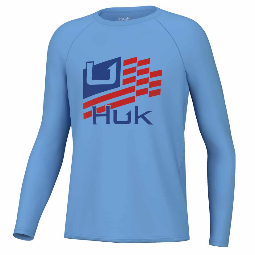  Huk Pursuit Huk Stripes Marolina Blue Long Sleeve Boy's Shirt